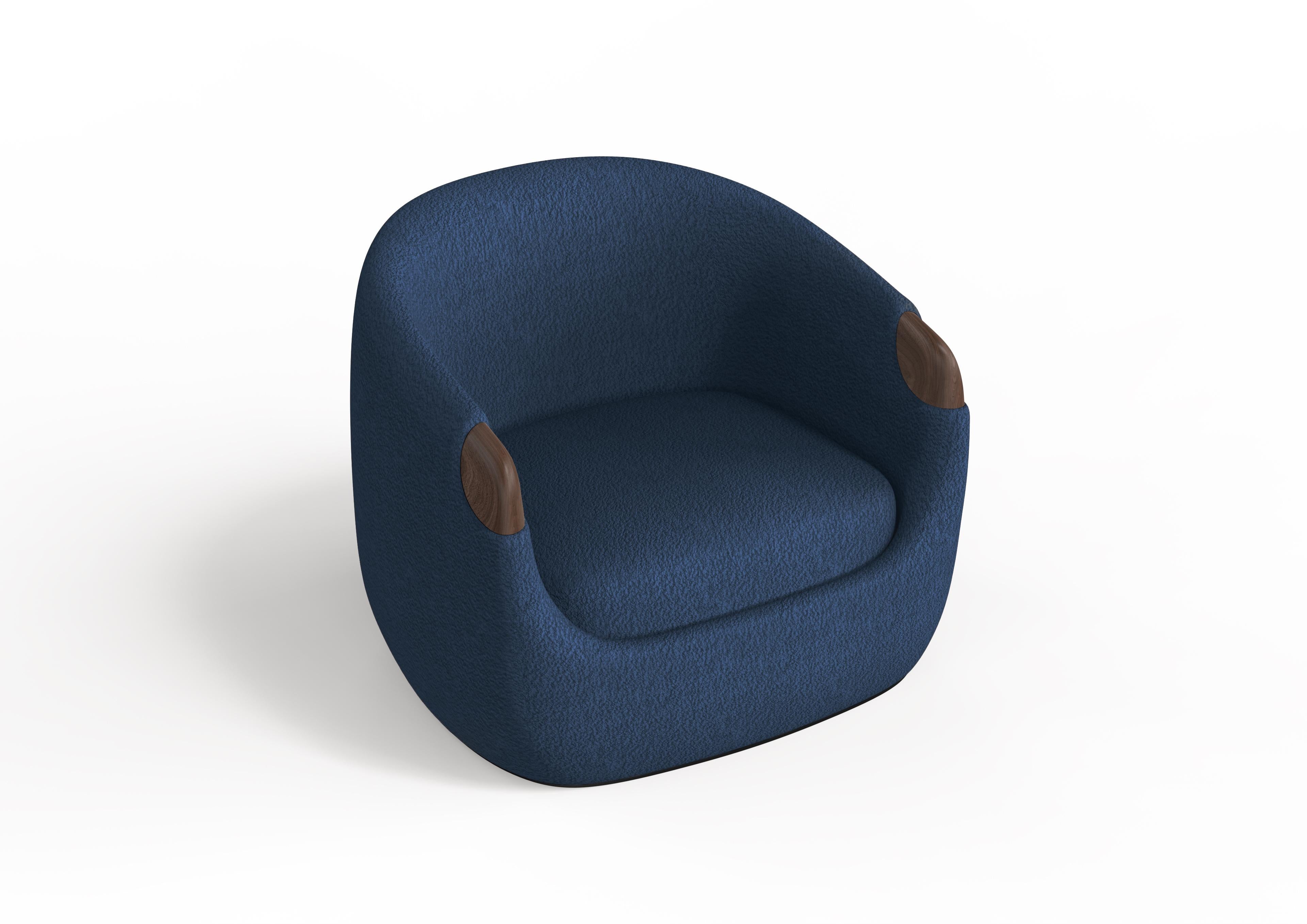Other Modern Bubble Armchair in Blue Boucle and Walnut For Sale