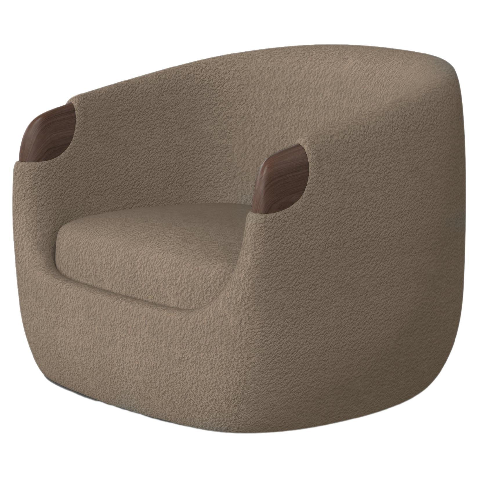 Modern Bubble Armchair in Brown Boucle and Walnut For Sale