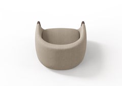 Modern Bubble Armchair in Cream Boucle and Walnut
