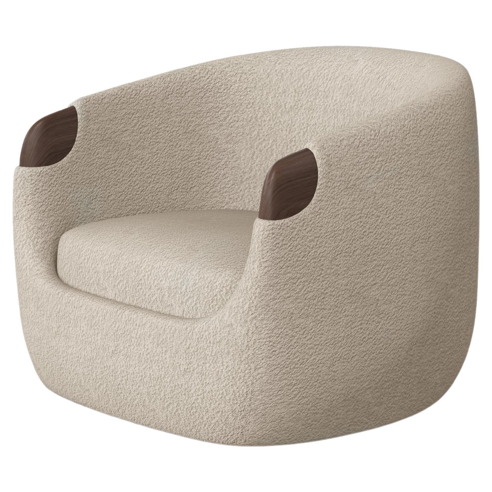 Modern Bubble Armchair in Cream Boucle and Walnut For Sale