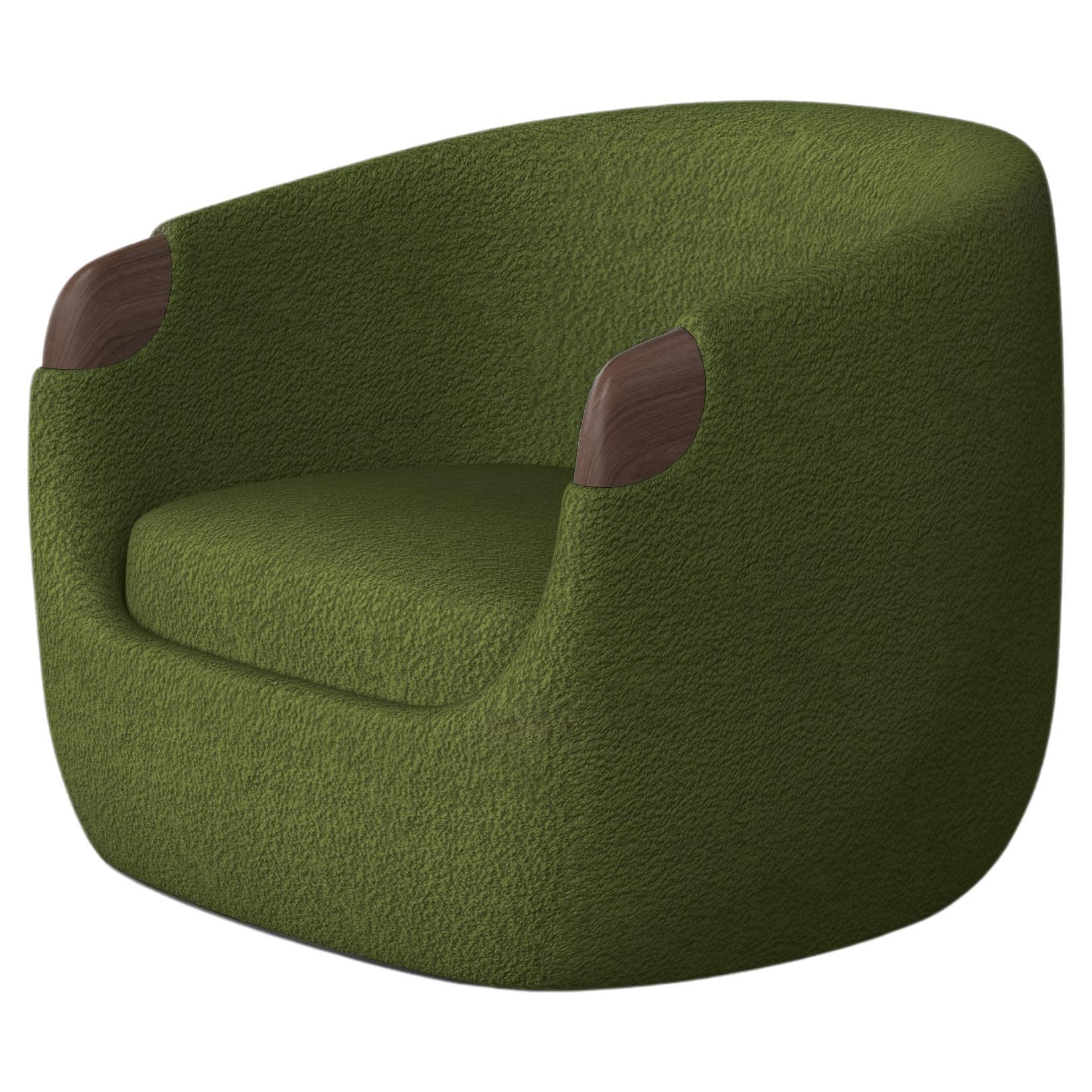 Modern Bubble Armchair in Green Boucle and Walnut