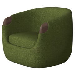 Modern Bubble Armchair in Green Boucle and Walnut
