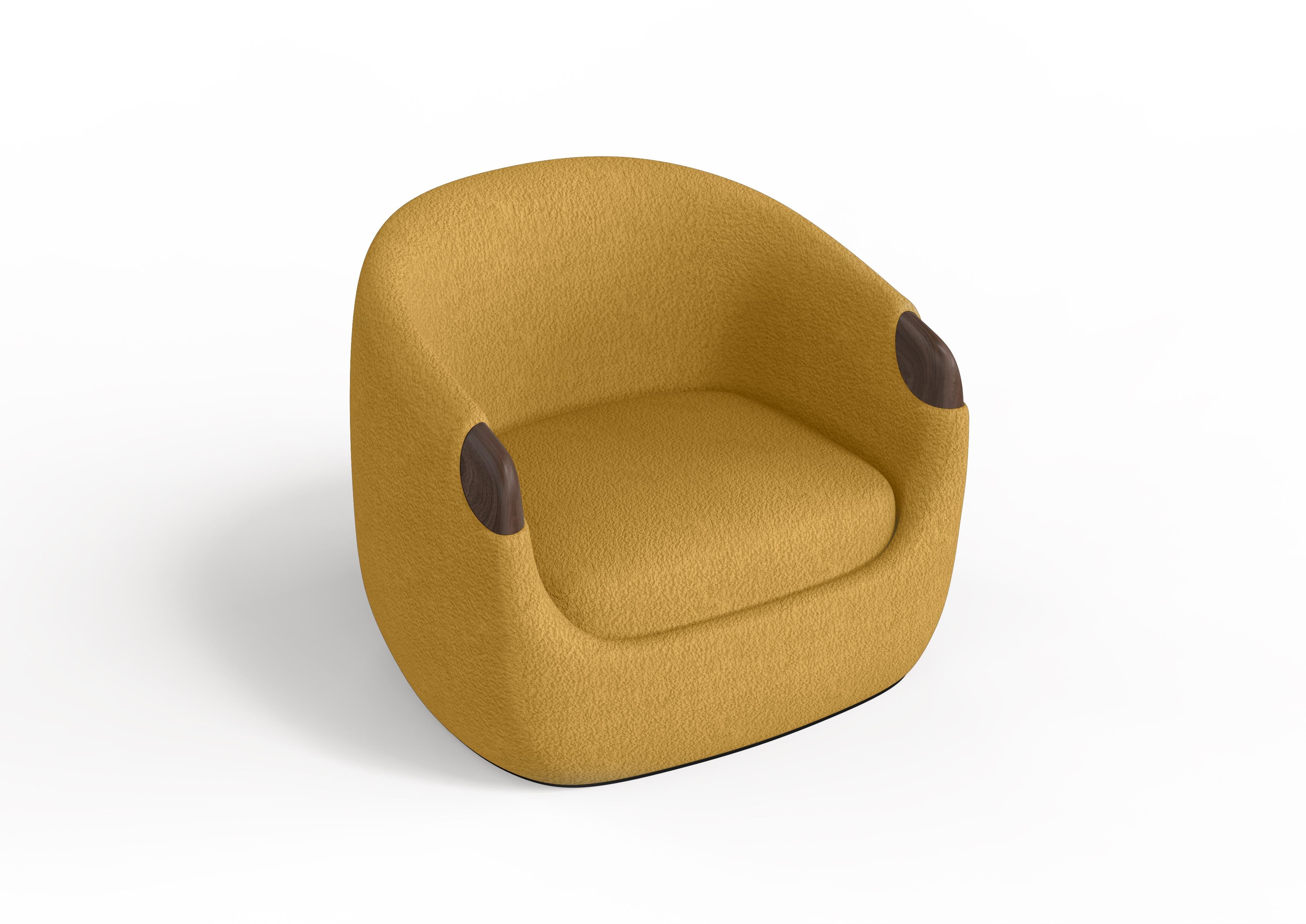 Other Modern Bubble Armchair in Mustard Boucle and Walnut For Sale
