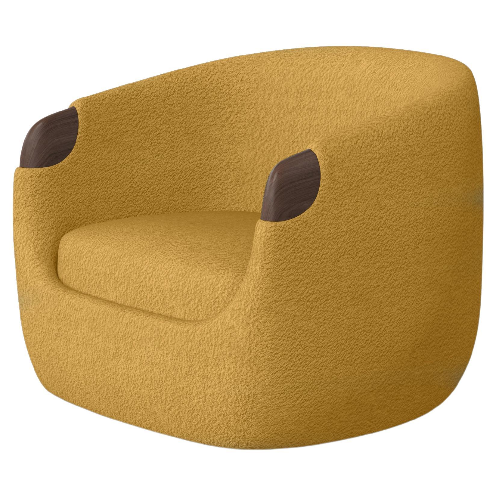 Modern Bubble Armchair in Mustard Boucle and Walnut For Sale