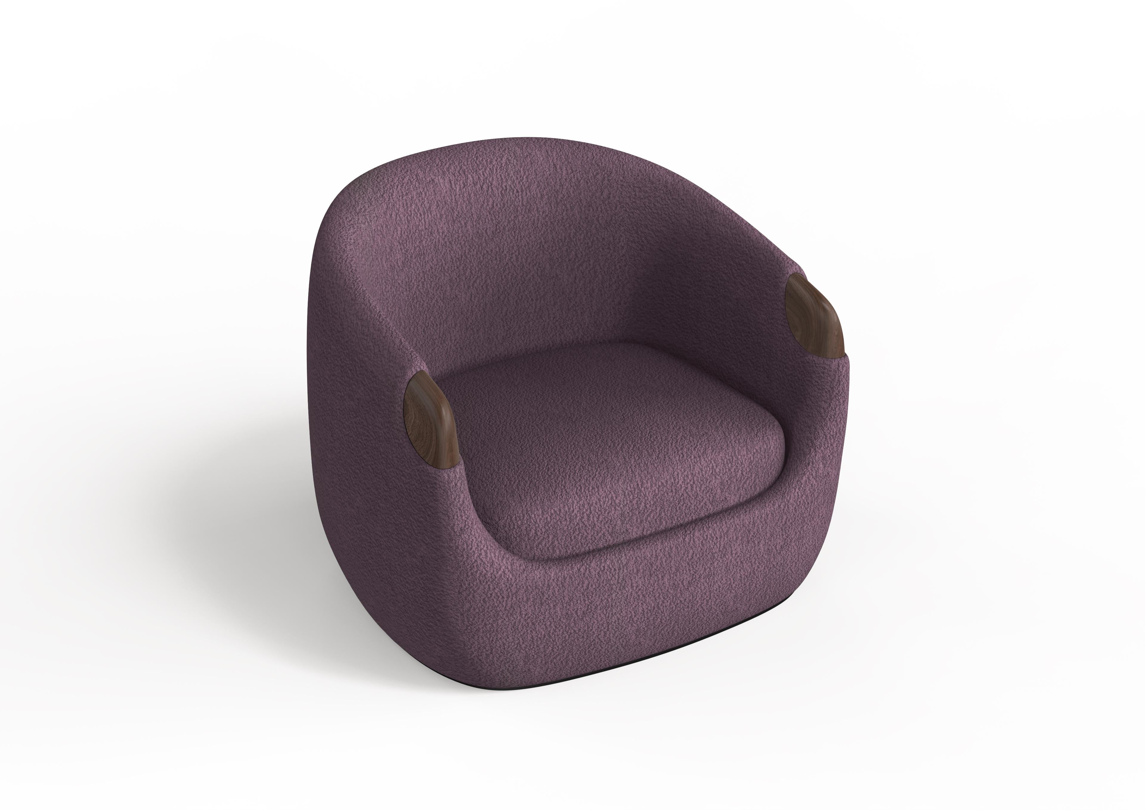 Other Modern Bubble Armchair in Purple Boucle and Walnut For Sale