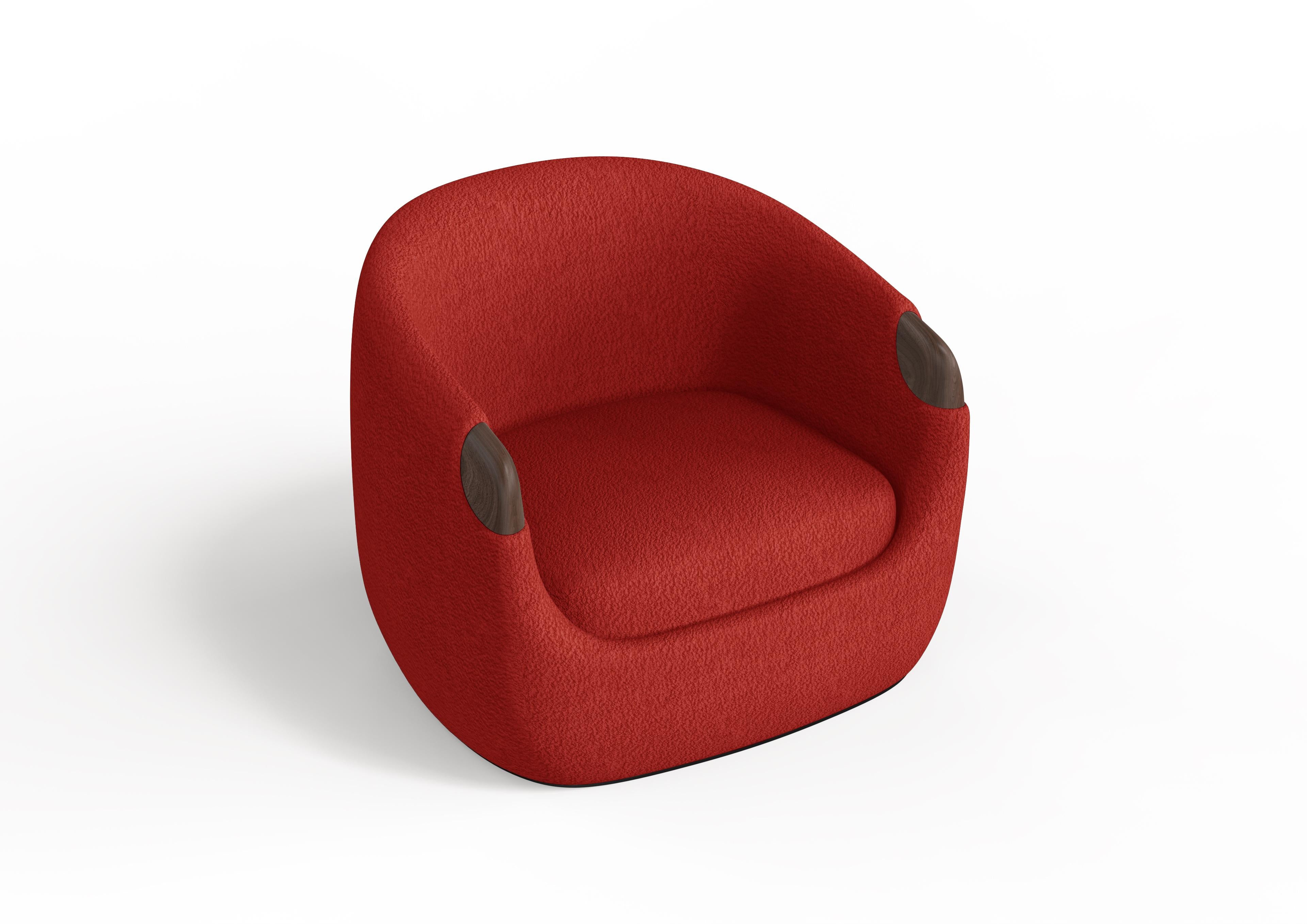Autre The Moderns Armchair in Red Boucle and Walnut (Fauteuil bulle moderne en bouclier rouge et noyer) en vente