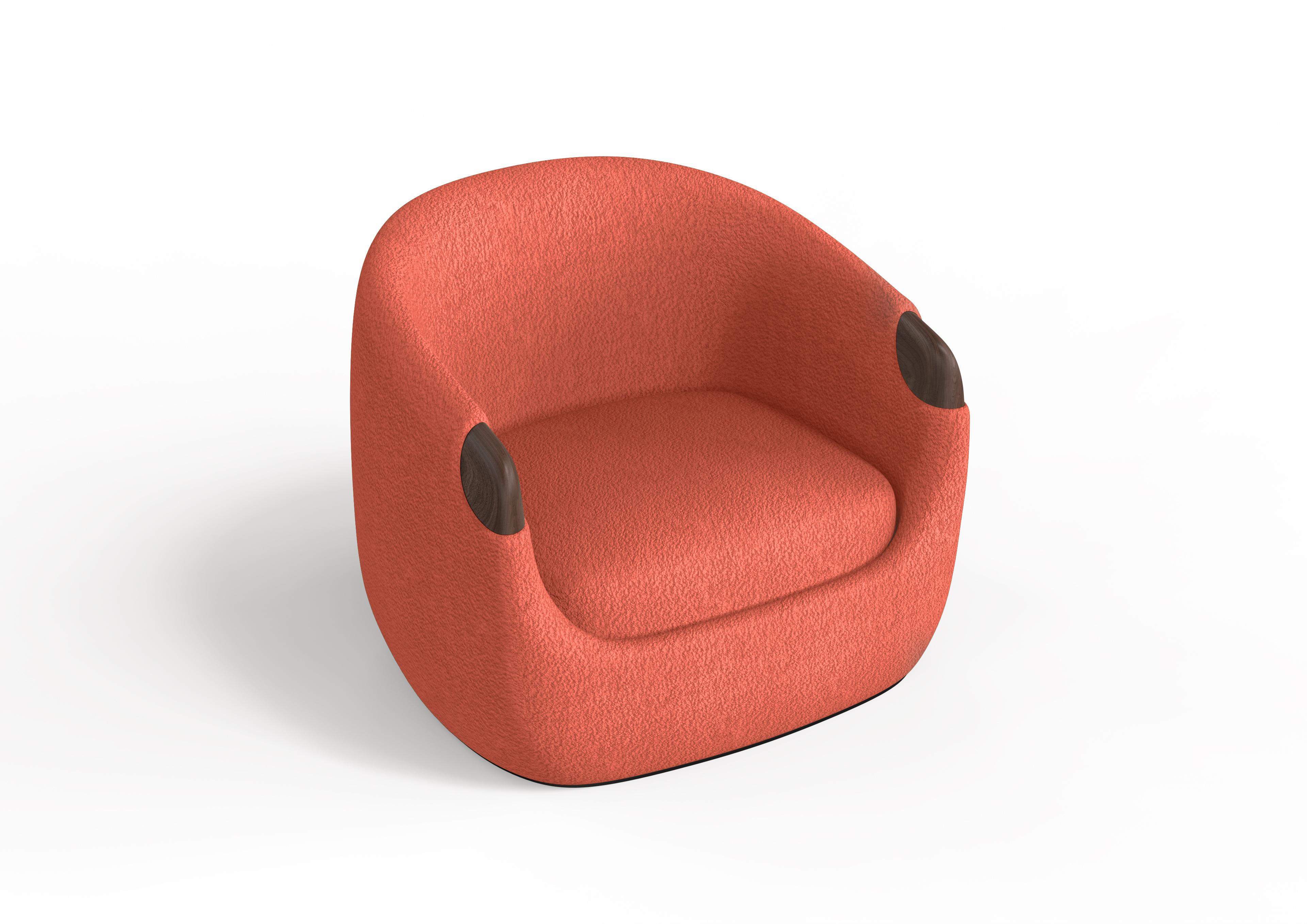 Modern Bubble Armchair aus lachsfarbenem Boucle und Nussbaum (Sonstiges) im Angebot