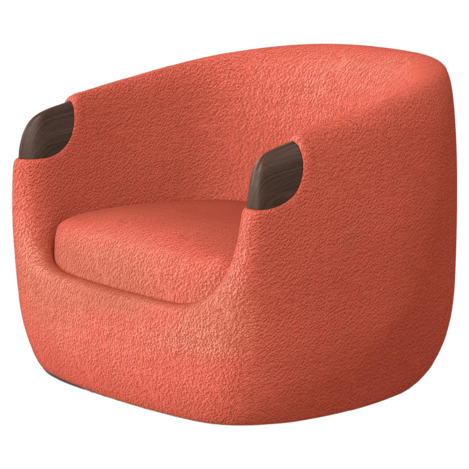 Modern Bubble Armchair in Salmon Boucle and Walnut