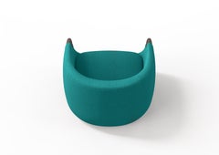 Modern Bubble Armchair in Teal Boucle and Walnut