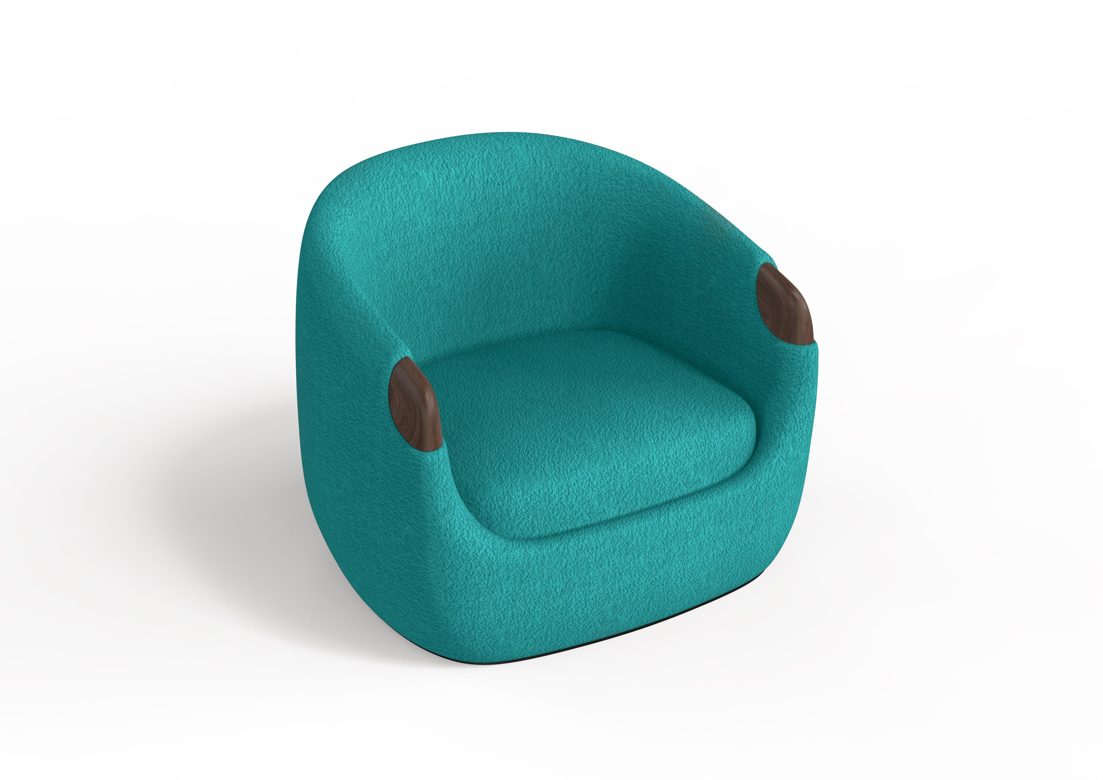 Autre The Moderns Armchair in Teal Boucle and Walnut (Fauteuil bulle moderne en bouclier sarcelle et noyer) en vente