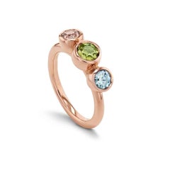 Modern Bubble Morganite, Green Tourmaline & Aquamarine Ring in 18K Rose Gold