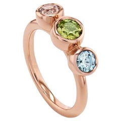 Modern Bubble Morganite, Green Tourmaline & Aquamarine Ring in 18K Rose Gold 