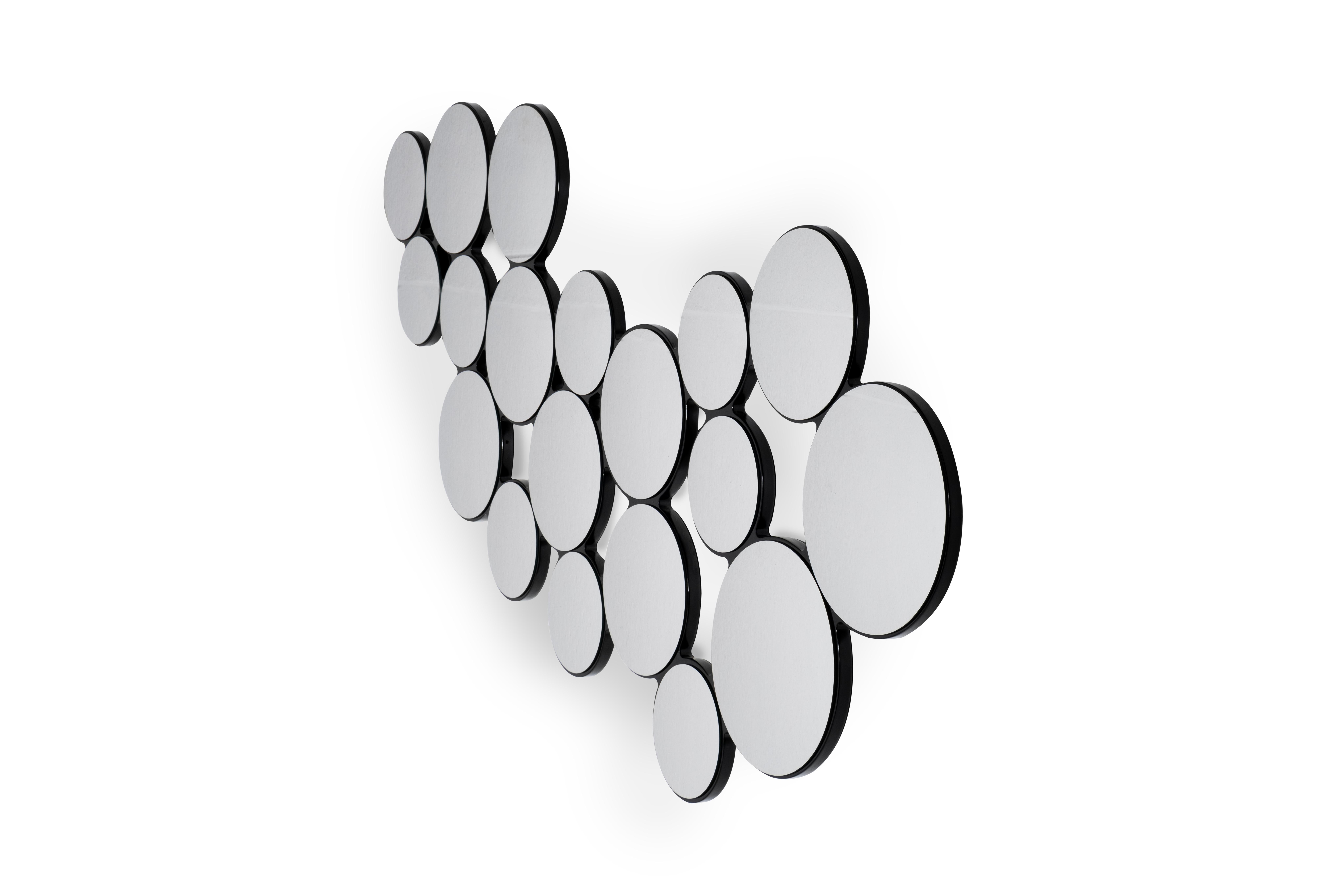 Modern Bubbles 19 Wall Mirror, Contemporary Collection, Handcrafted in Portugal - Europe by Greenapple.

A stunning decorative wall mirror with wood base, lacquered in high gloss black combined with 19 round convex clear mirrors. It feels like