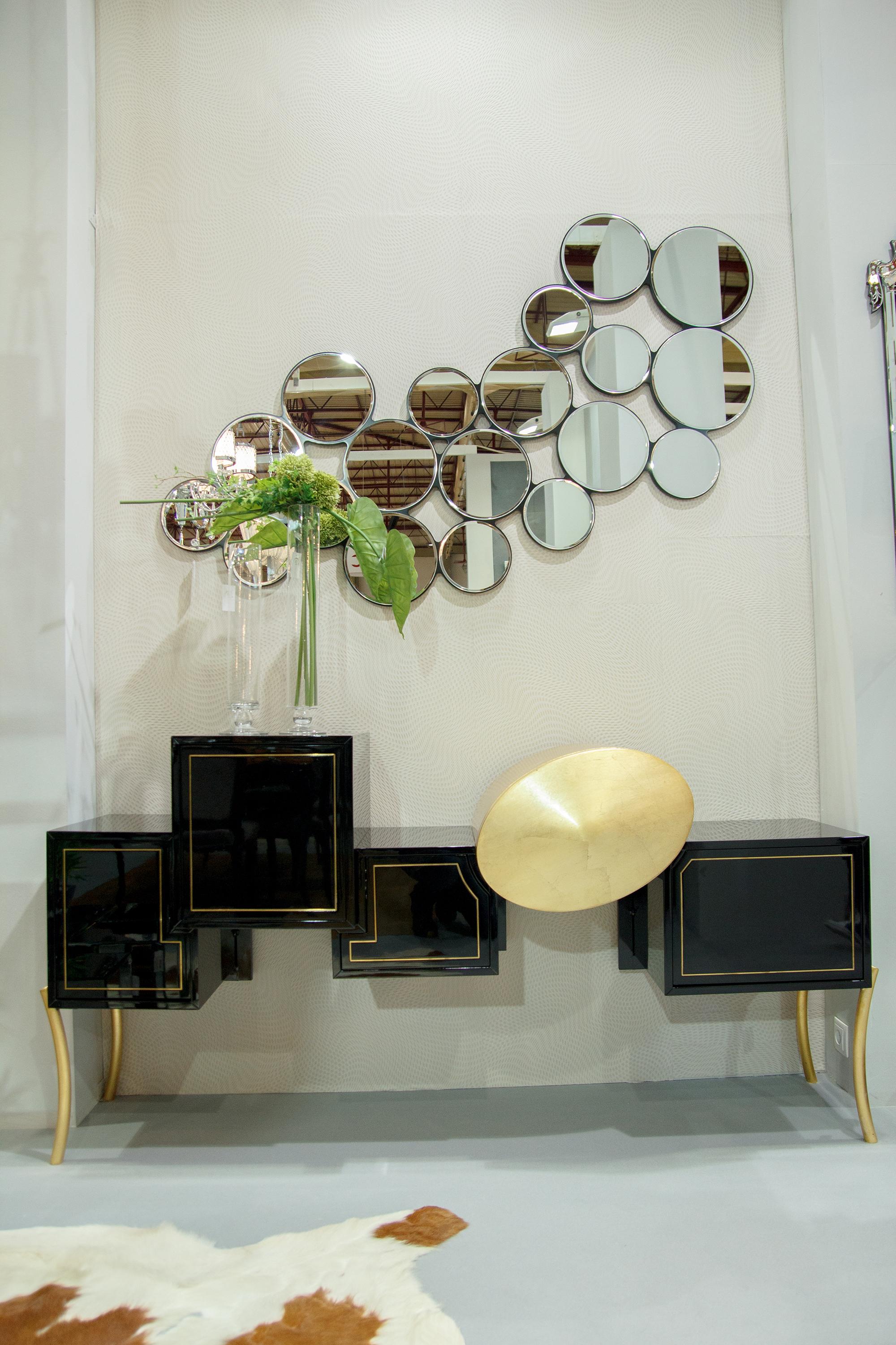 Modern Bubbles 19 Wall Mirror, Contemporary Collection, Handcrafted in Portugal - Europe by Greenapple.

A stunning decorative wall mirror with wood base, lacquered in high gloss black combined with 19 round clear mirrors. It feels like shapes and