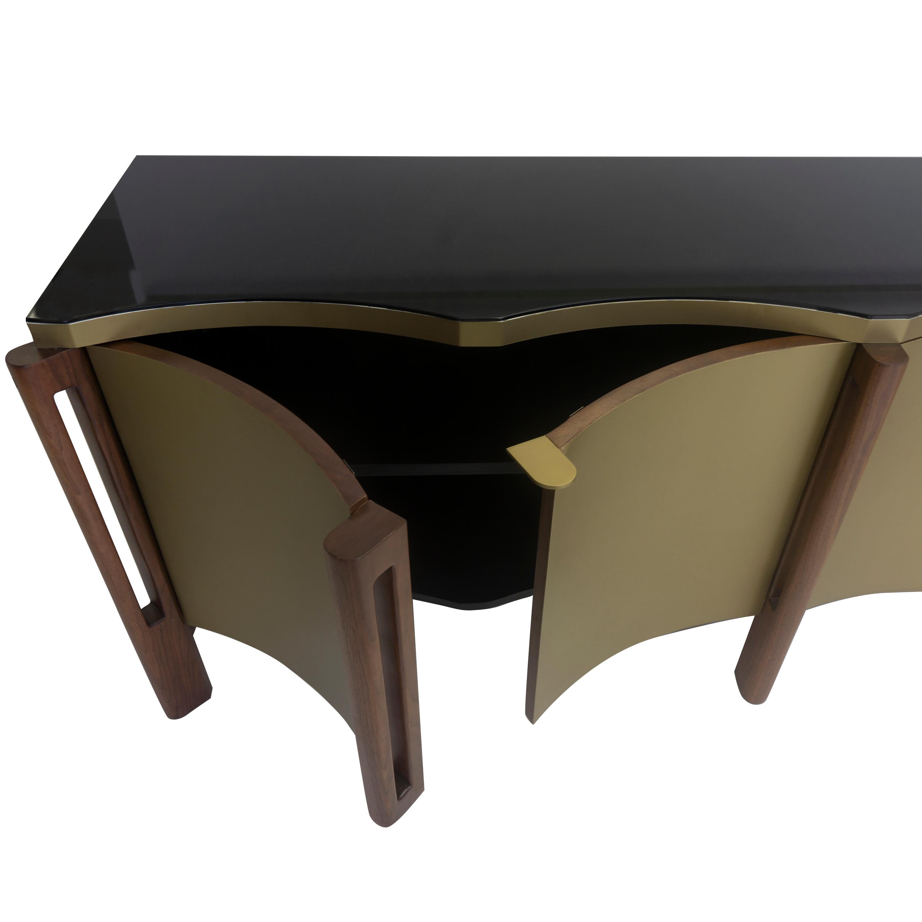 Modern Buffet Table with Glass Top and Scalloped Edge For Sale 9