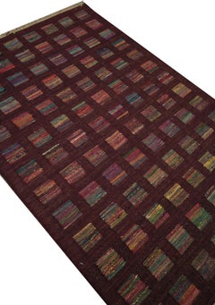 Modern Burgundy Kilim Rug Handmade Carpet Wool Flat Woven Kelim Rug