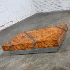 Modern Burl Chrome & Polished Stainless Steel Floating Coffee Table Plinth Base