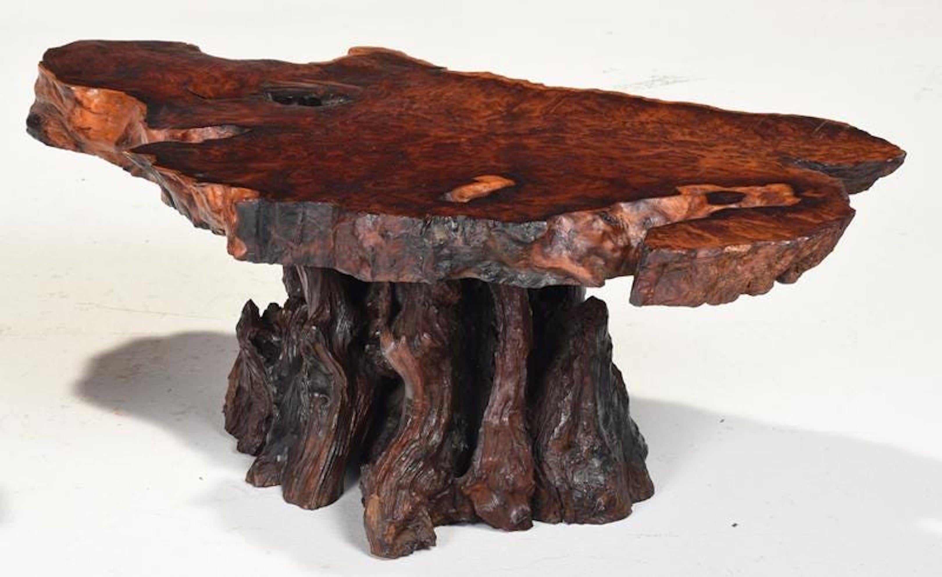 Modern Burl live edge coffee table, smaller
With thick natural live edge specimen burlwood, raised on natural root base. 
At the time of posting we have two similar tables, this work is slightly smaller, the larger table is LU1943324840802.
 
