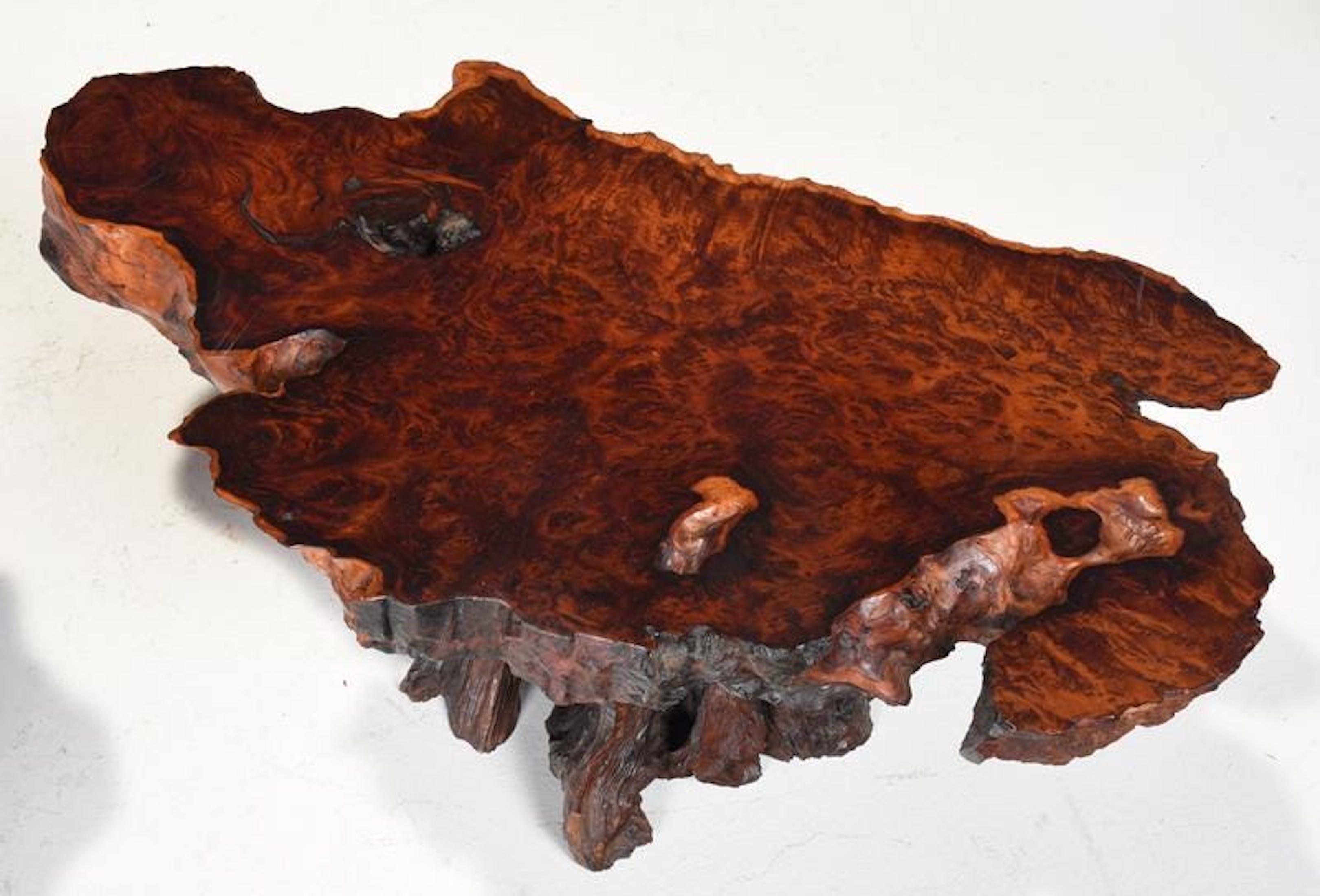 Modern Burl Live Edge Coffee Table, Smaller In Good Condition In West Palm Beach, FL