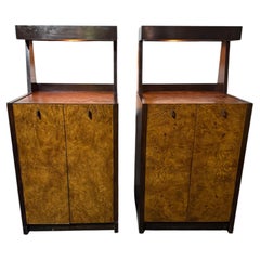 Modern Burl Olive Bed-side Tables w/ built in lamps Milo Baughman for Century