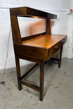 Modern Burl Olive wood desk with integrated lamp by Milo Baughman for Century