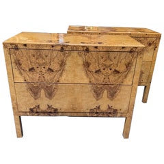 Modern Burl Walnut Matched Grain Veneer Commodes