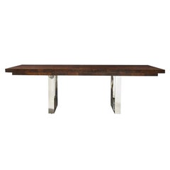 Modern Burl Wood Dining Table with Polished Chrome Legs