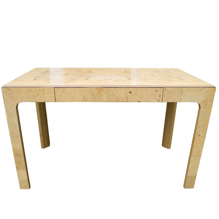 Modern Burled Birdseye Maple Light Wood Desk With Pencil Drawer By Henredon