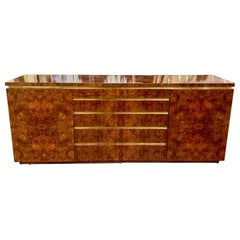 Modern Burlwood and Brass Credenza after Pierre Cardin