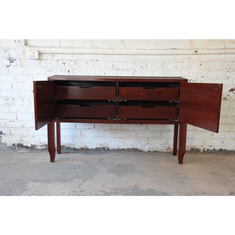 Modern Burl Wood and Mahogany Sideboard Buffet with Granite Top at 1stDibs