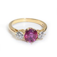Modern Burma Ruby Diamond and 18ct Gold Three Stone Ring
