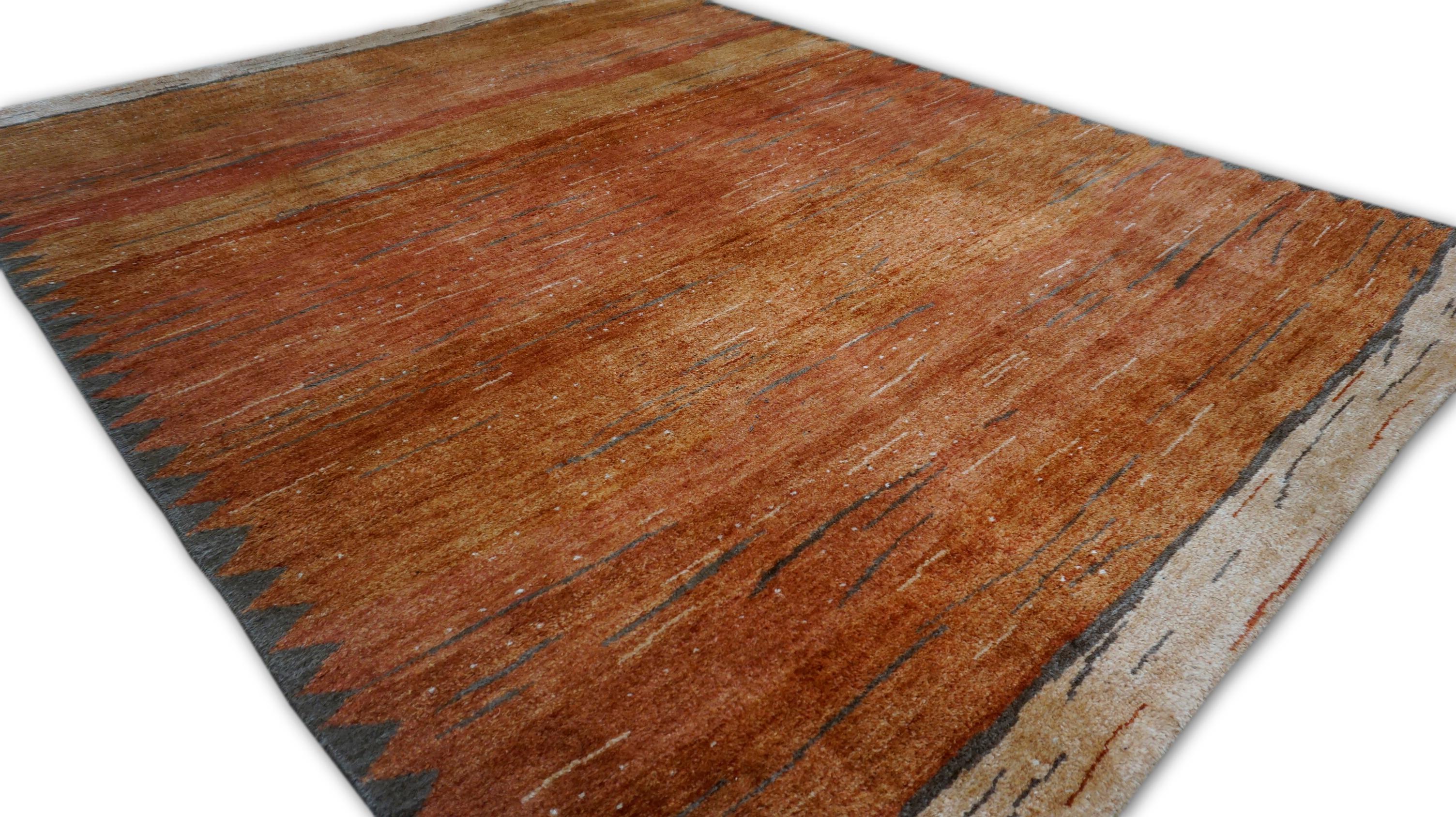 Asiatique Tapis moderne en laine Gabbeh orange brûlé 7'10''x10' en vente