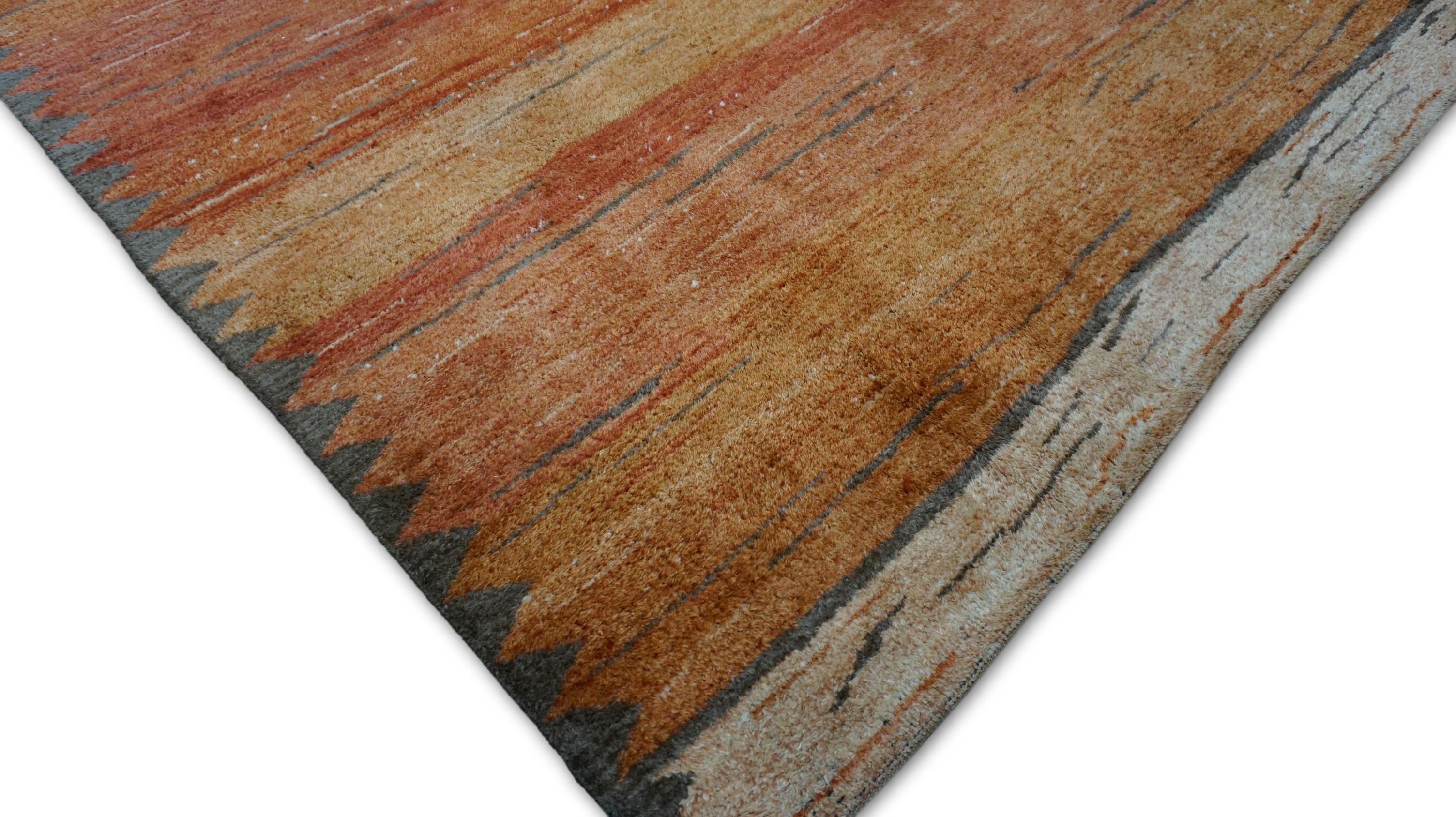 Noué à la main Tapis moderne en laine Gabbeh orange brûlé 7'10''x10' en vente