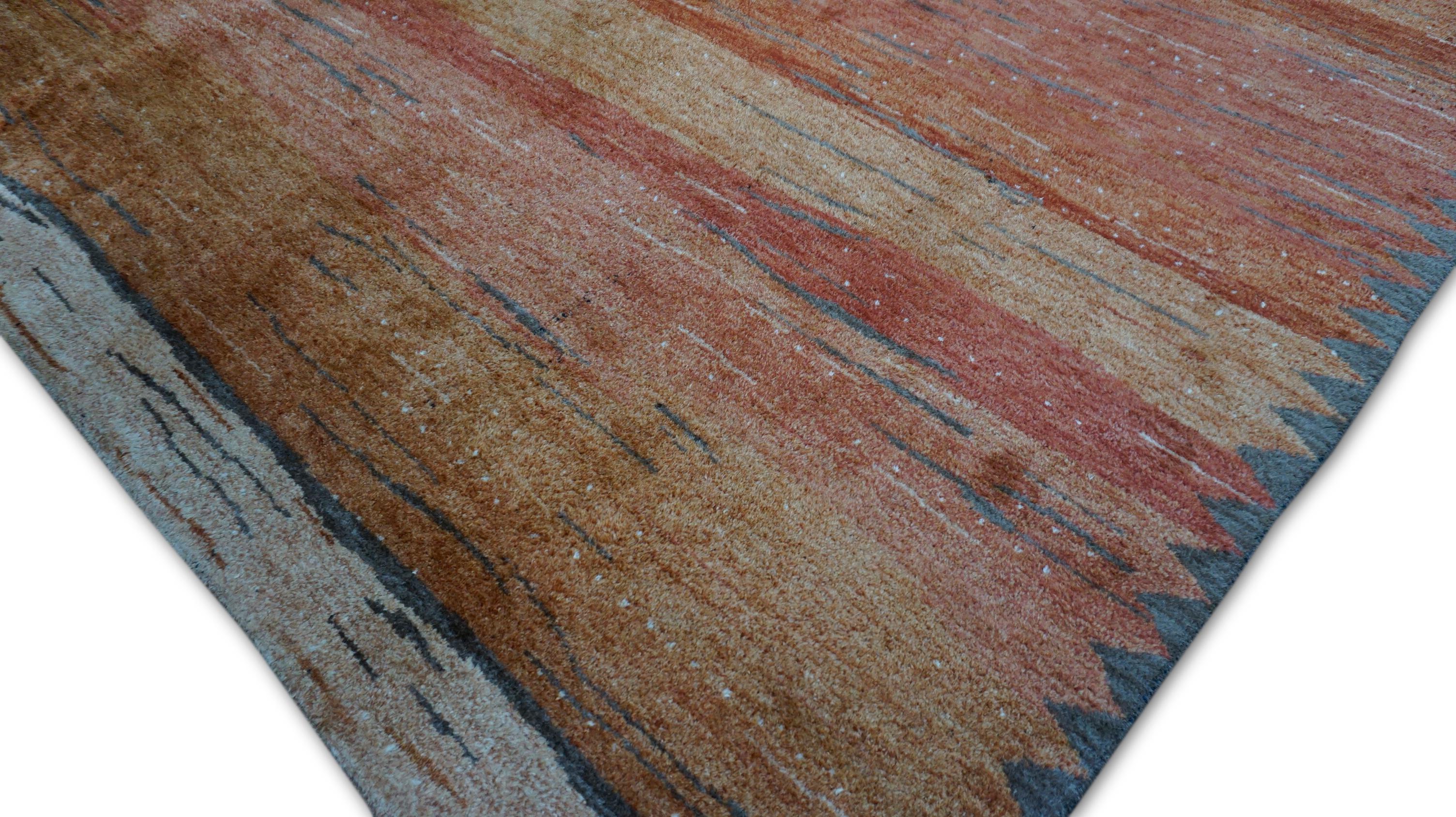 Tapis moderne en laine Gabbeh orange brûlé 7'10''x10' Neuf - En vente à Torrance, CA
