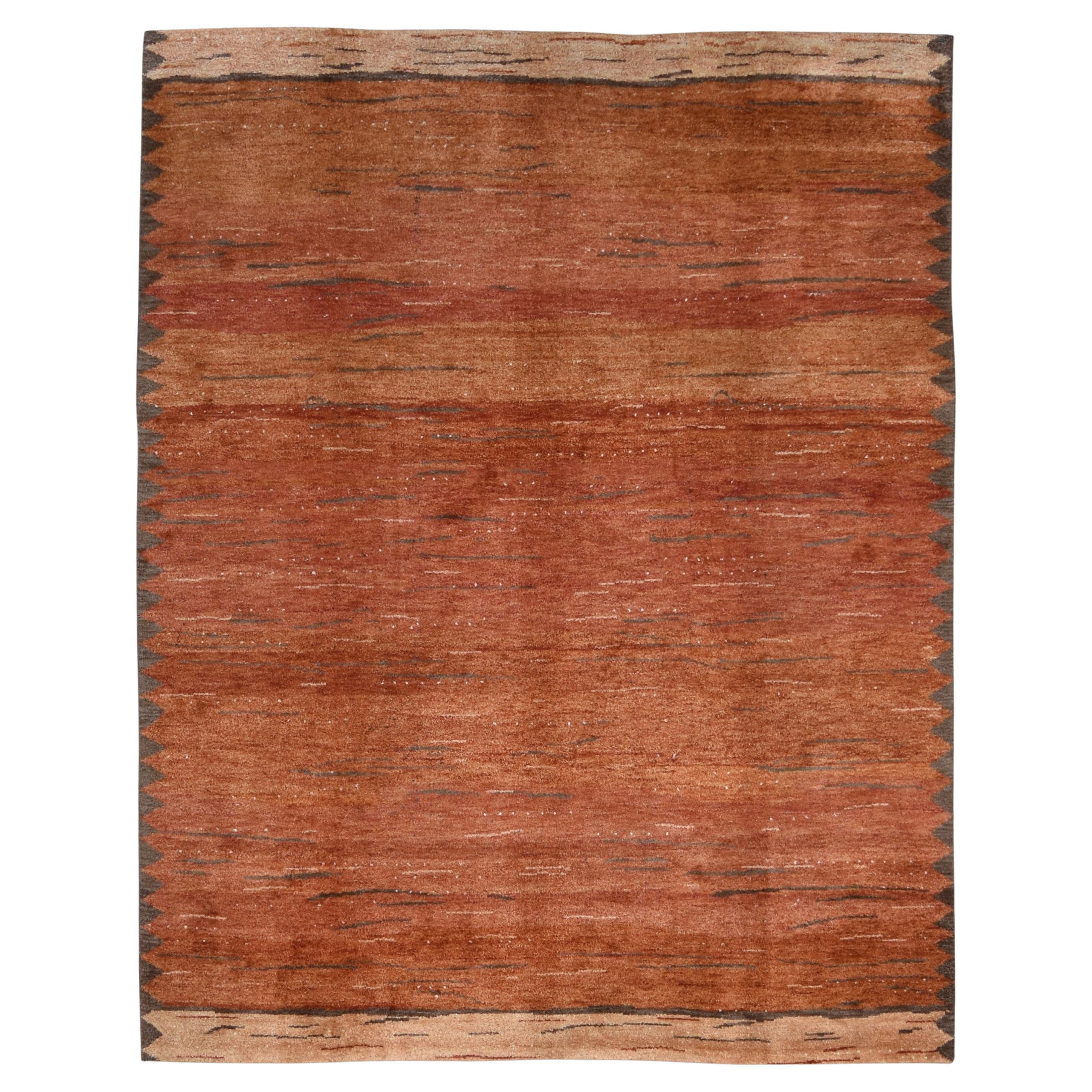 Tapis moderne en laine Gabbeh orange brûlé 7'10''x10' en vente