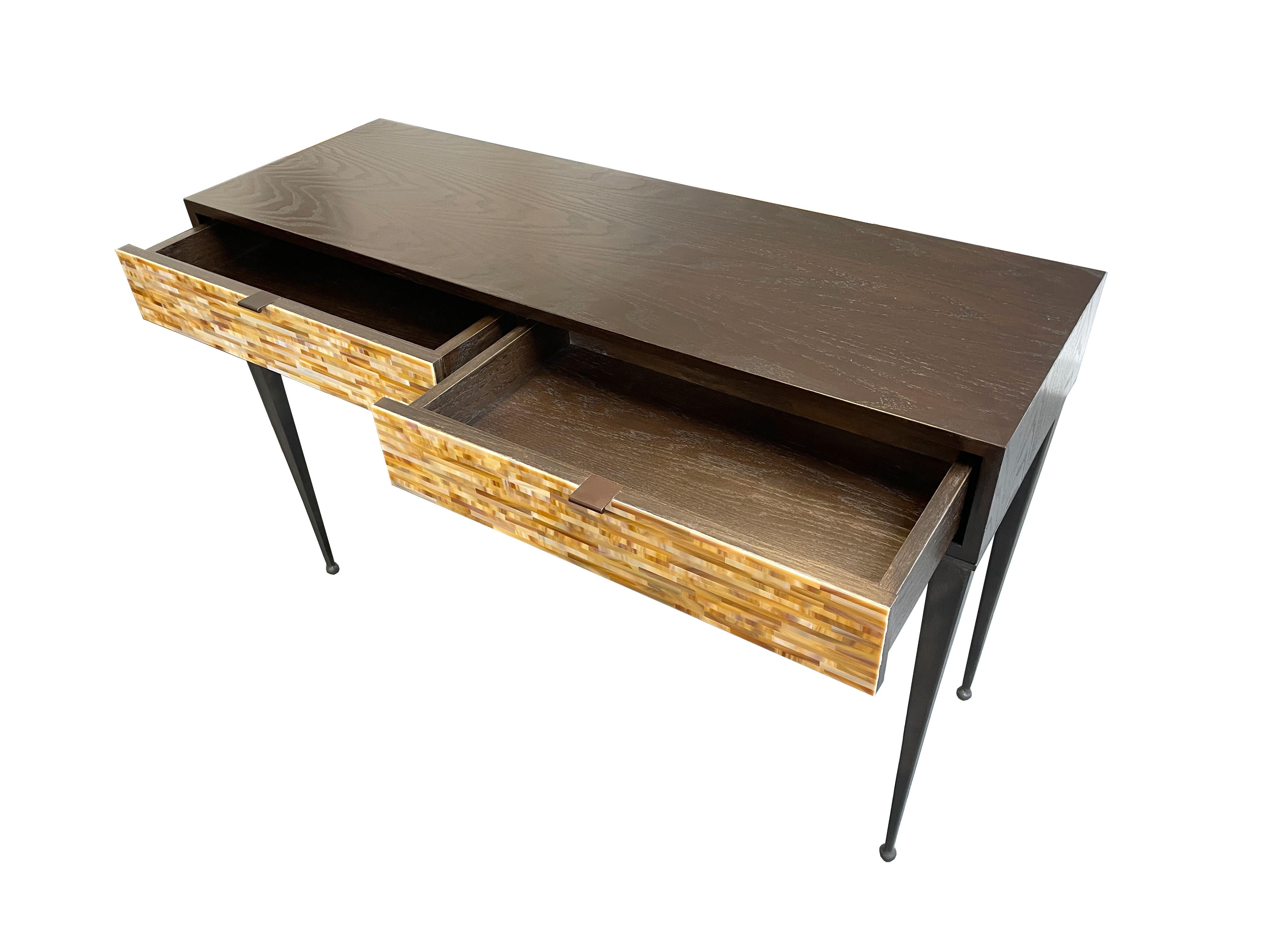 Contemporary Modern Butterscotch Mosaic 2-Drawer Desk with Chocolate Oak by Ercole Home For Sale