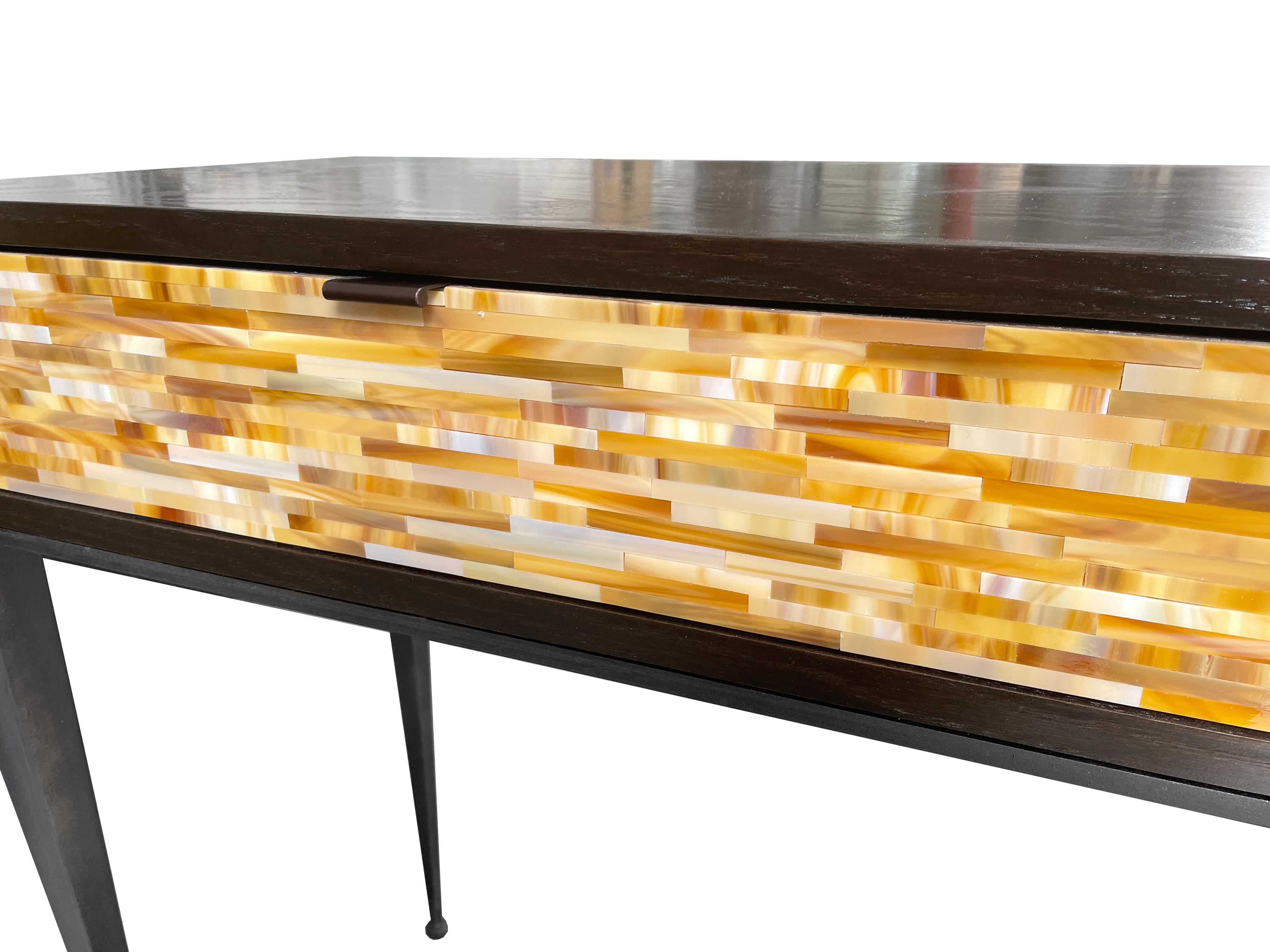 Art Glass Modern Butterscotch Mosaic 2-Drawer Desk with Chocolate Oak by Ercole Home For Sale