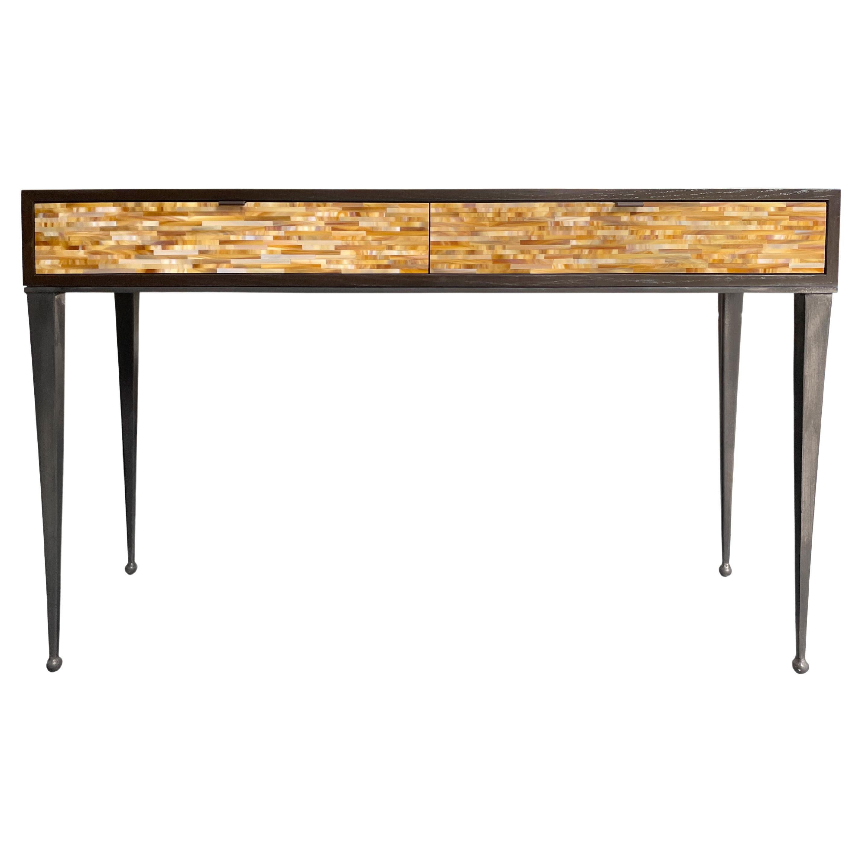 Modern Butterscotch Mosaic 2-Drawer Desk with Chocolate Oak by Ercole Home