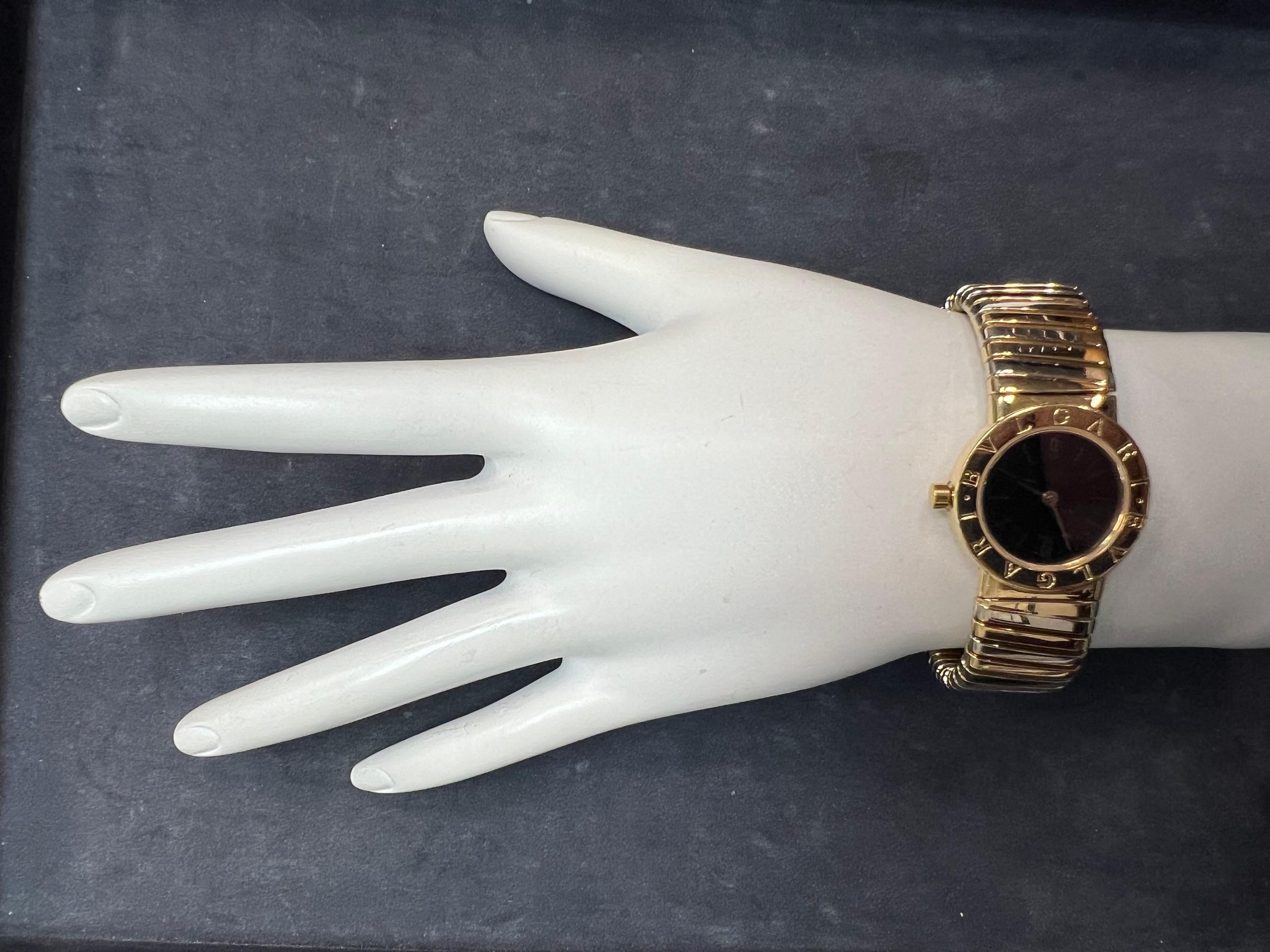 Modern BVLGARI White/Yellow Gold Tubogas Open Flex Cuff Quartz Lady 23mm Watch  For Sale 6