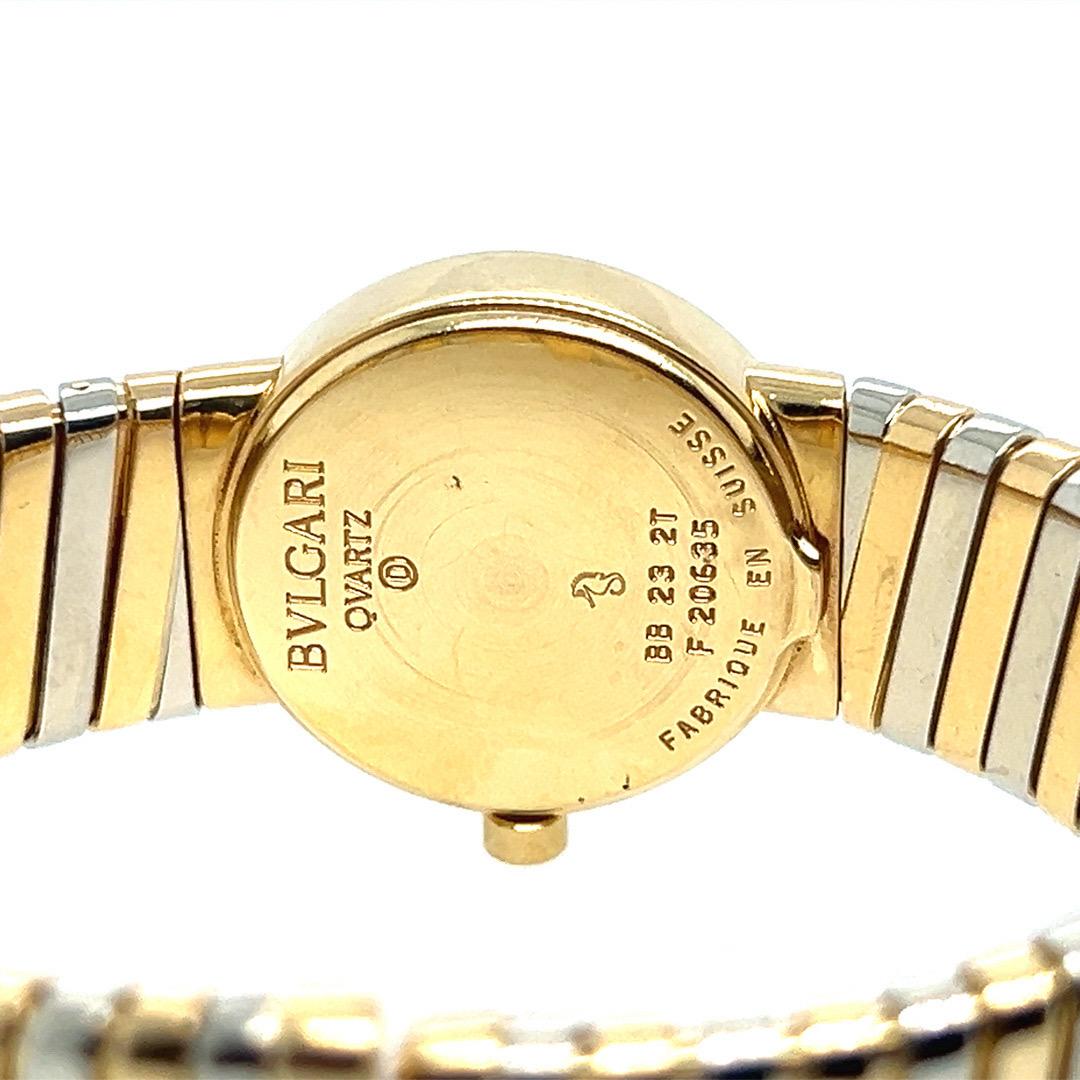 Women's Modern BVLGARI White/Yellow Gold Tubogas Open Flex Cuff Quartz Lady 23mm Watch  For Sale
