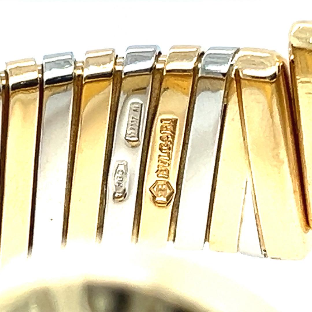 Modern BVLGARI White/Yellow Gold Tubogas Open Flex Cuff Quartz Lady 23mm Watch  For Sale 1