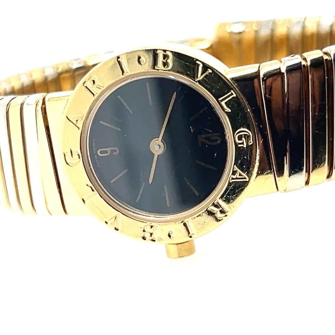 Modern BVLGARI White/Yellow Gold Tubogas Open Flex Cuff Quartz Lady 23mm Watch  For Sale 3