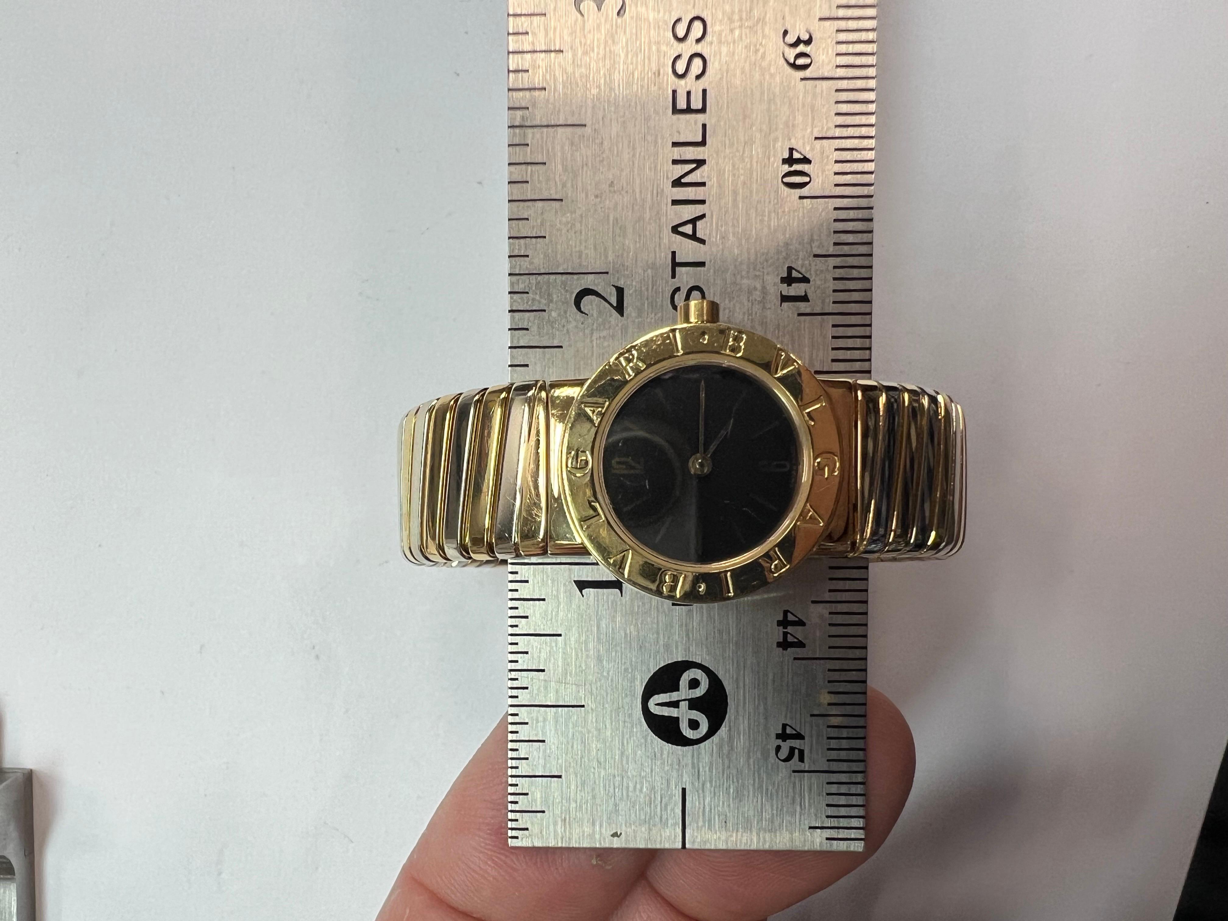 Modern BVLGARI White/Yellow Gold Tubogas Open Flex Cuff Quartz Lady 23mm Watch  For Sale 4