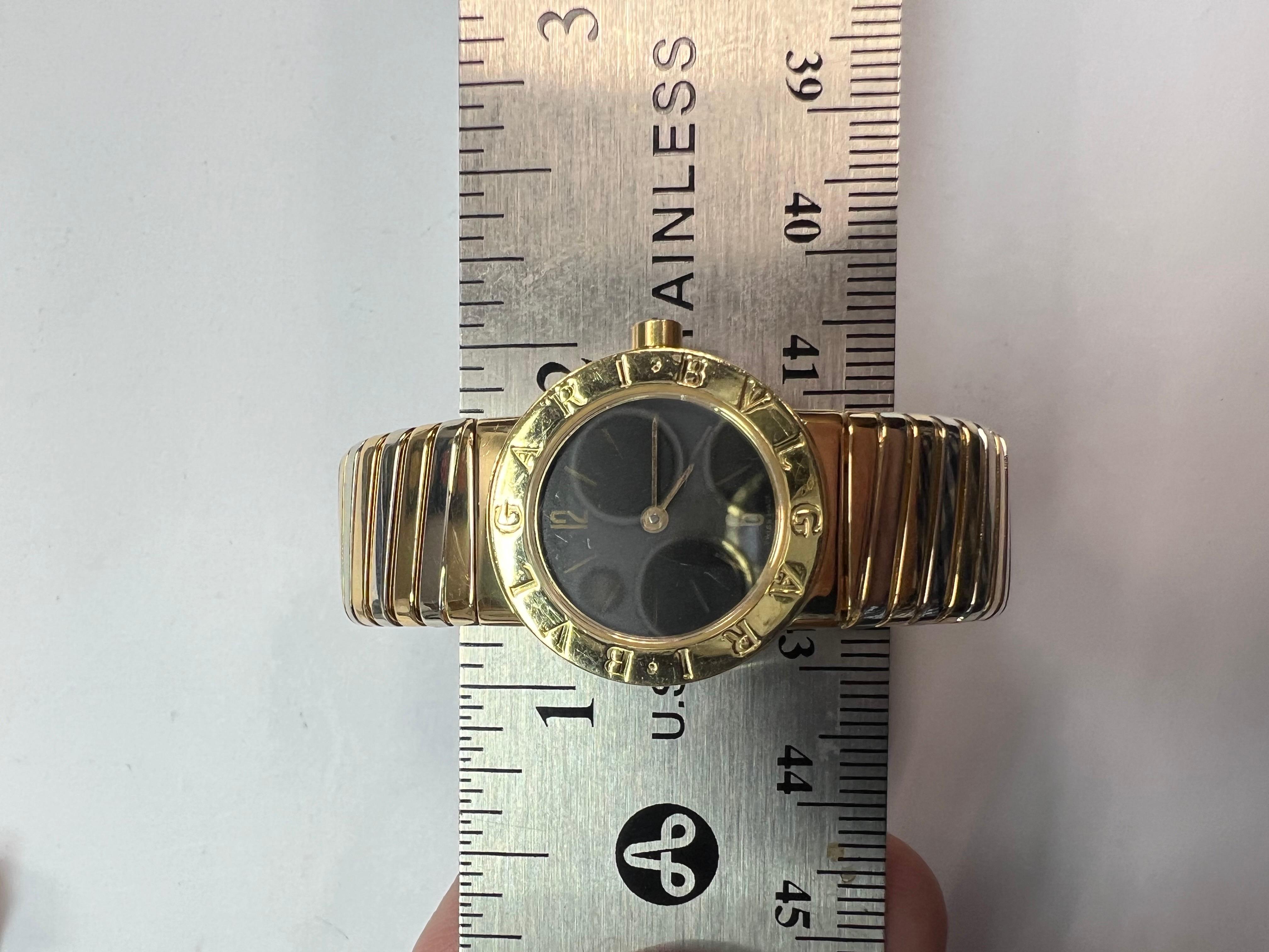 Modern BVLGARI White/Yellow Gold Tubogas Open Flex Cuff Quartz Lady 23mm Watch  For Sale 5