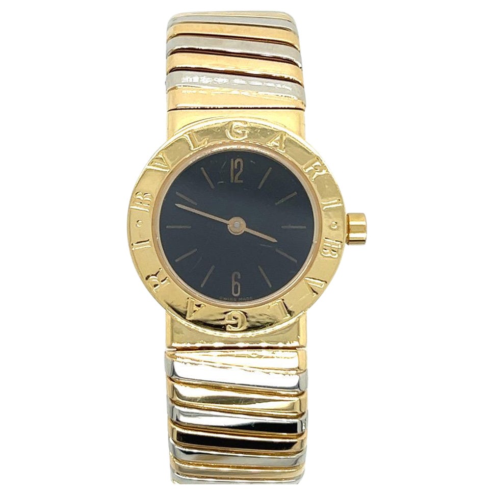 Moderno Reloj BVLGARI Blanco/Oro Amarillo Tubogas Open Flex Cuff Quartz Lady 23mm