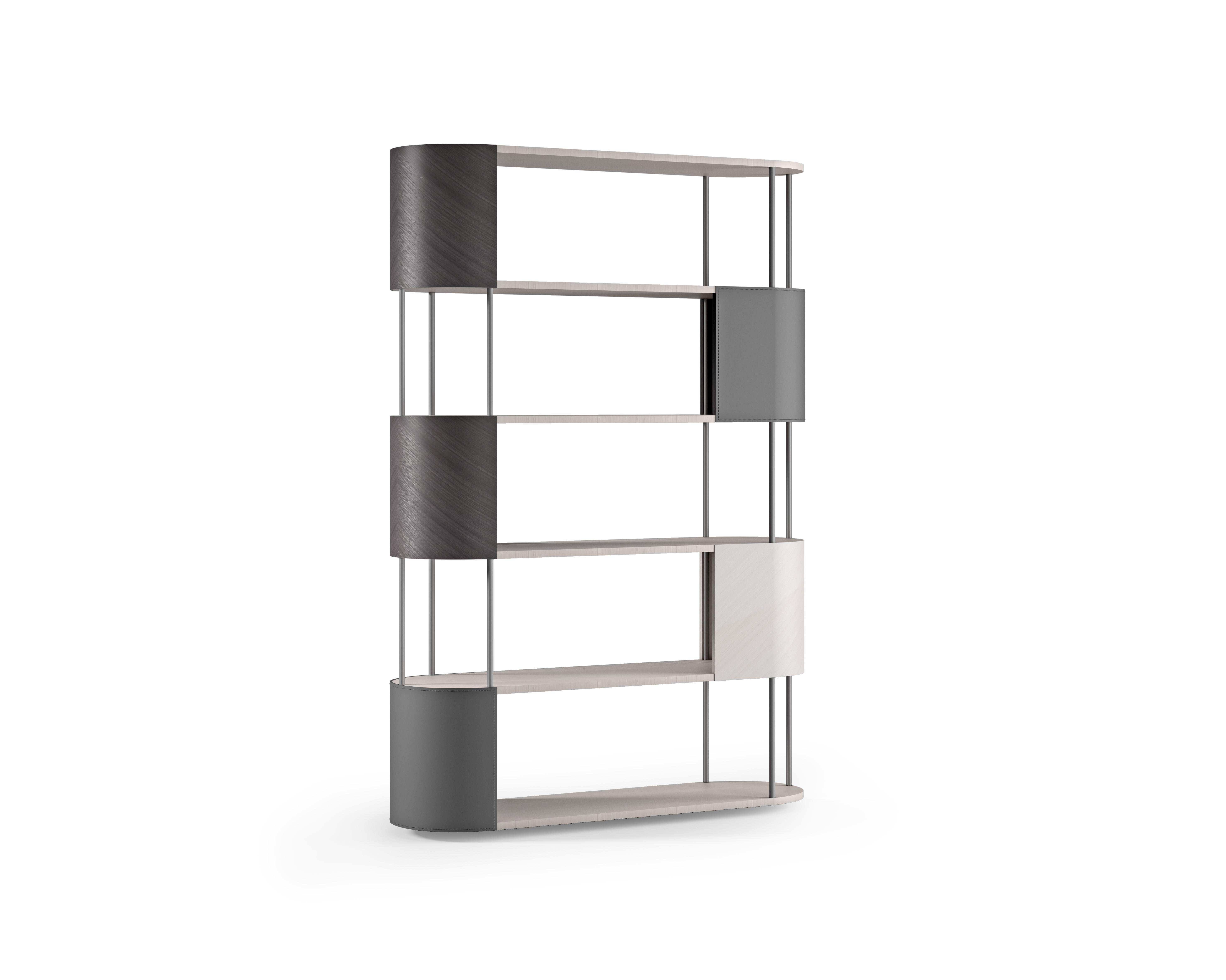 Inlay Modern by Carpanelli Gae small Bookcase in wood and leather For Sale