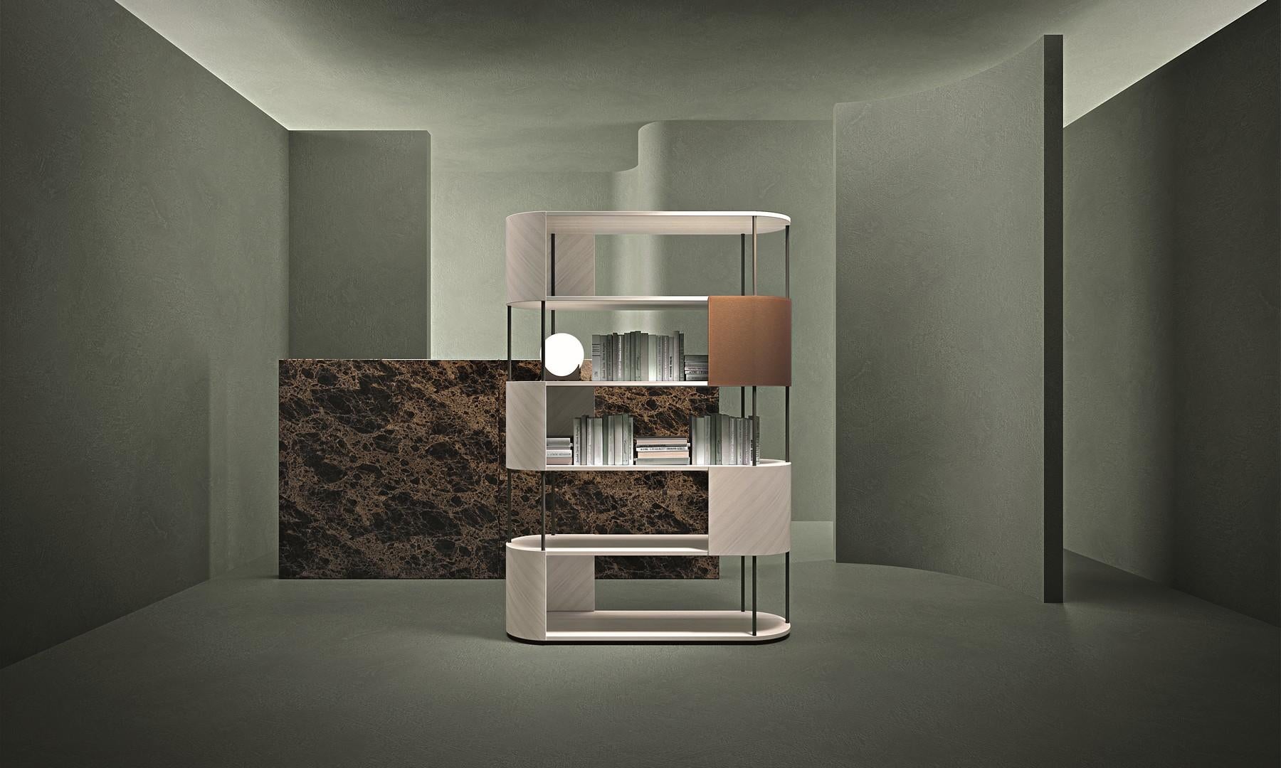 Intarsio Libreria moderna by Carpanelli Gae piccola in legno e pelle in vendita