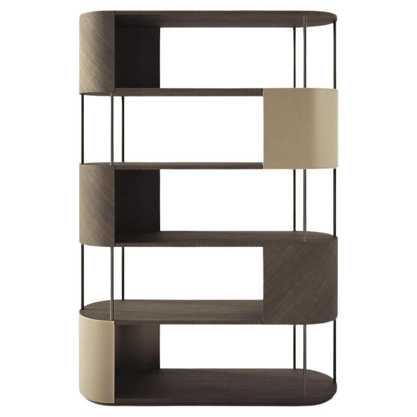 Modern by Carpanelli Gae small Bookcase in wood and leather For Sale