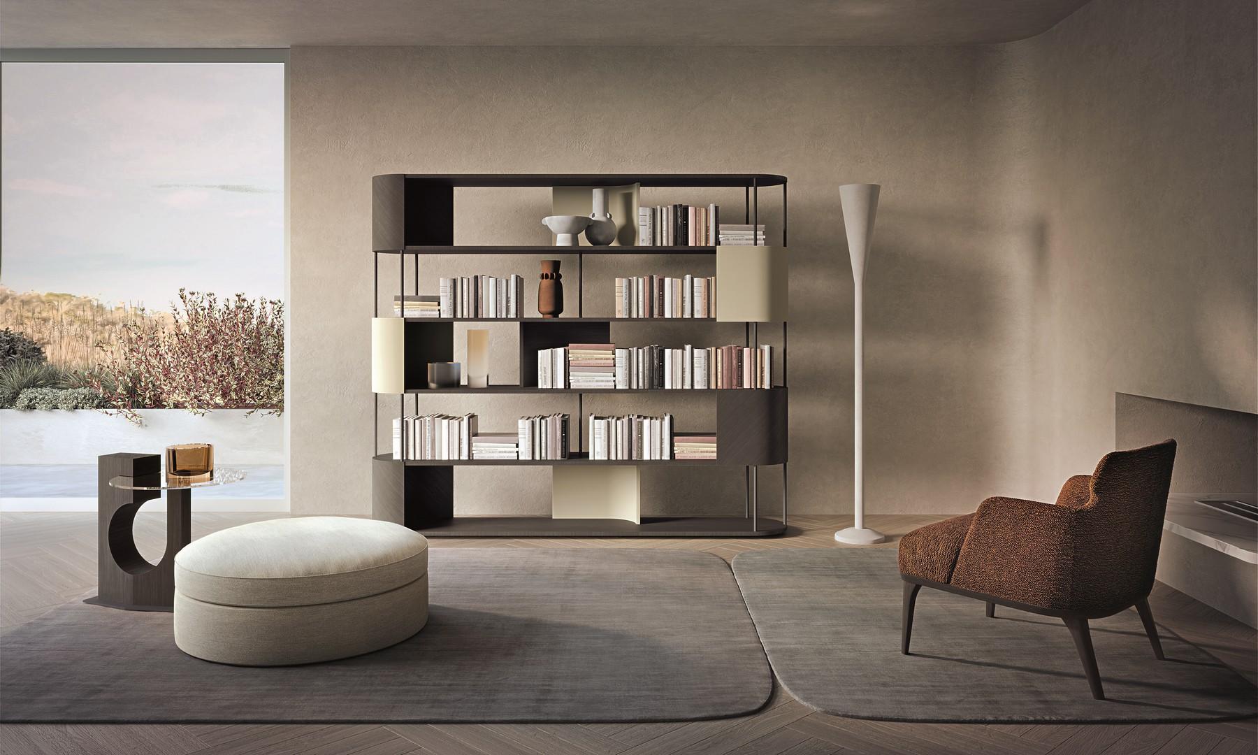 Modern von Carpanelli Gae, Bücherregal aus Holz und Leder (Intarsie) im Angebot