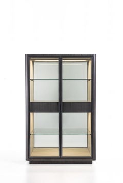 Modern by Giuseppe Carpanelli Dafne glass cabinet in dark Tay and leather inside